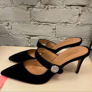 Aquazurra Astor 75 Black Velvet Button Slide heels